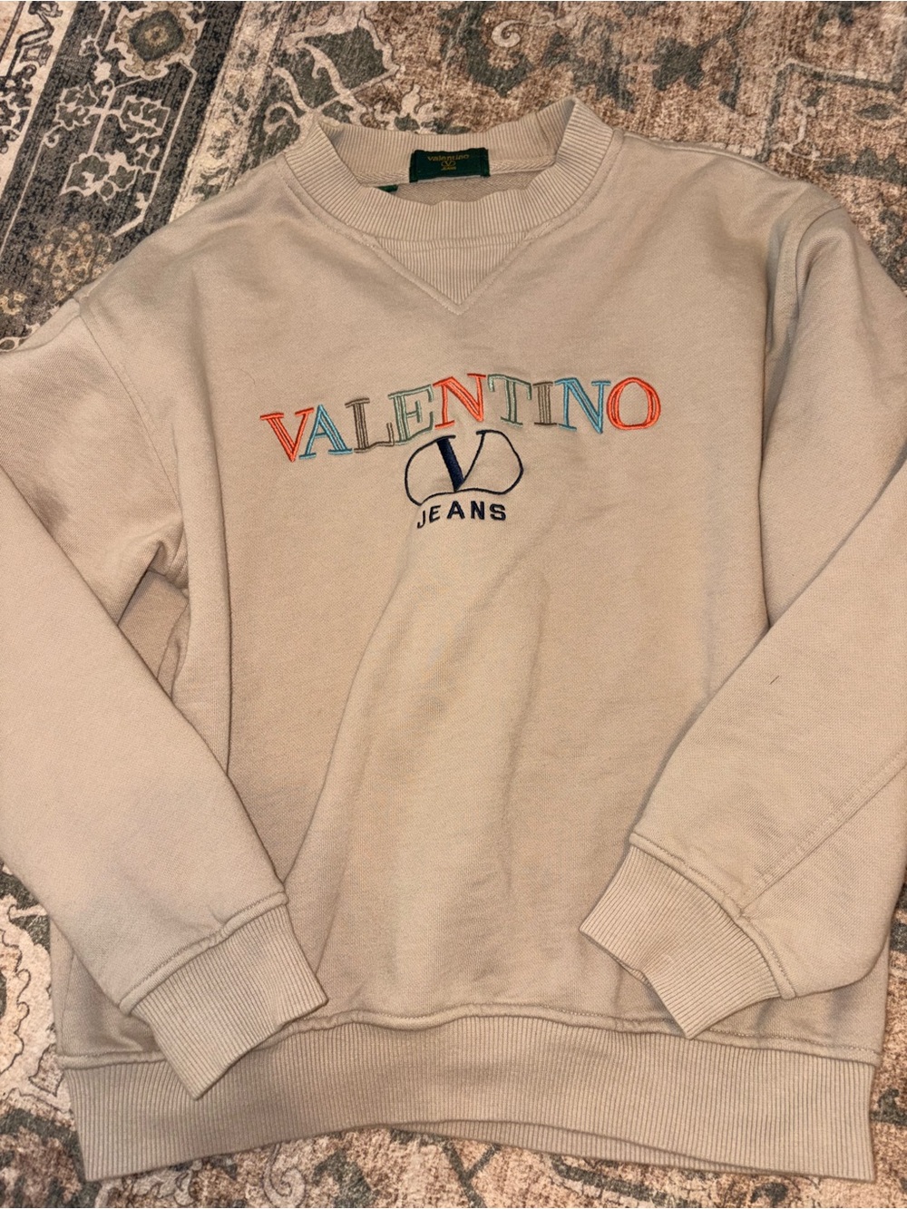 Valentino Cream Sweatshirt with Multicolor Logo Embroidery